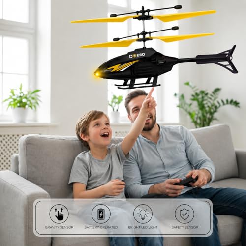 Image of Gravity Sensor Helicopter Toy for Boys with Safety Sensor, Indoor Palm Sensing, Rechargeable with LED Lights I Pack of 1 (Black Yellow Gun)