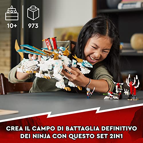 NINJAGO Drago di Ghiaccio di Zane, Set 2in1 con Drago Giocattolo e Guerriero Action Figure, Costruzione per Bambini, Bambine, Ragazzi e Ragazze con 5 Minifigure, Idea Regalo di Compleanno 71786 - Lego - Immagine 2