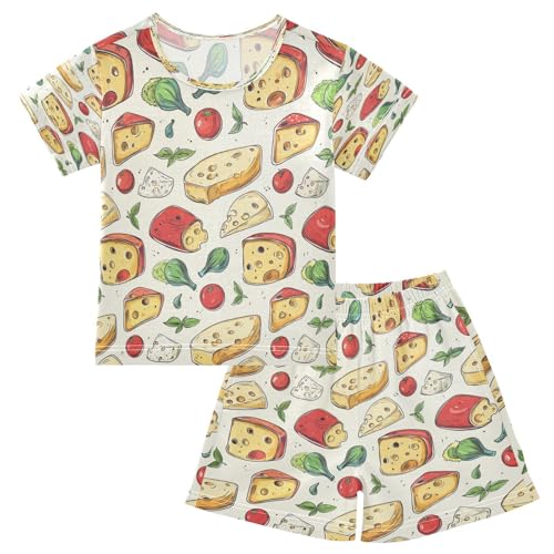 Pajama Sets Short Sleeve Cheese Tomato Basil Garlic Soft Cotton Summer Sleepwear 2 Piece PJS Size 5-14T