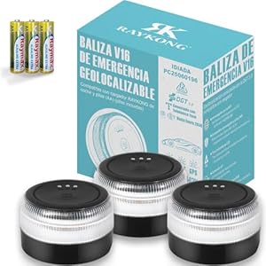 Baliza V16 Geolocalización Dgt 3.0 | 2ª Generacion Con Indicadores Led | Luz Emergencia Coche - Moto Homologado Por Dgt | Sim Y Datos Pagados Hasta 2038 | 3 Unidades