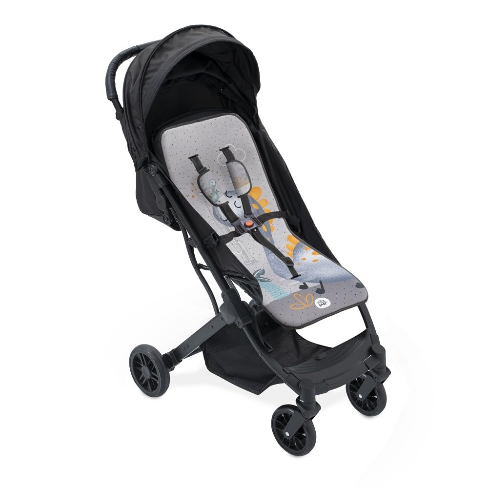 Interbaby Materassino per passeggino, universale, estivo, con palma, grigio, traspirante, confortevole, 100% cotone, 84 x 34 cm, protezioni per imbracatura