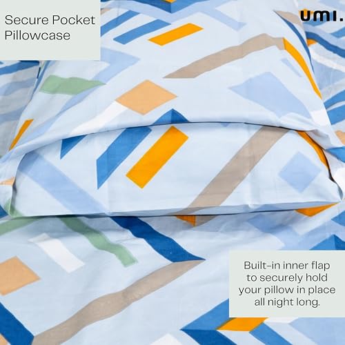 Image of Amazon Brand - Umi Cotton Fitted Bedsheet, Queen Size 78x60 Inches, Elastic Fit Bed Sheet, 10 Inch Deep Pocket, Soft Breathable Bedding, Durable Easy Care, with Pillow Cover-Prism Path