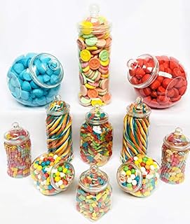 11 Retro Mixed Plastic Sweet Jars for Pick & Mix, Victorian Sweet Shop, Candy Buffet Kit, Party Pack