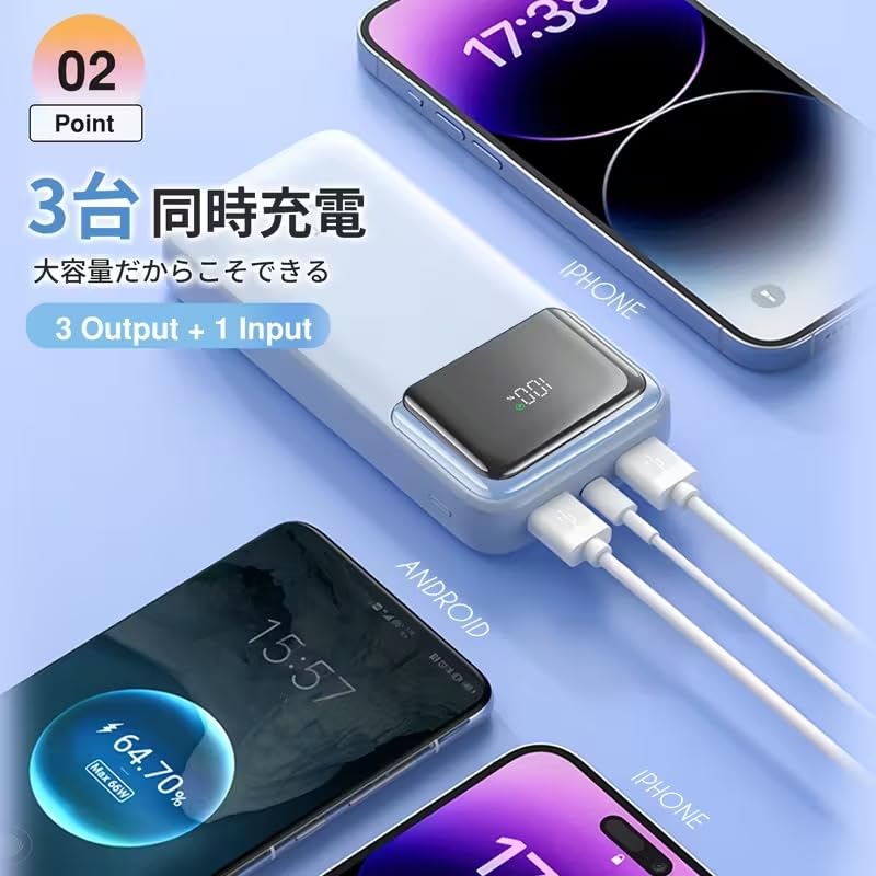 Amazon | 大容量58800mAh モバイルバッテリー 3台同時充電可能 最大3A
