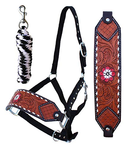CHALLENGER Horse Noseband Tack Bronc Leather Halter Tiedown Lead Rope 280HR40