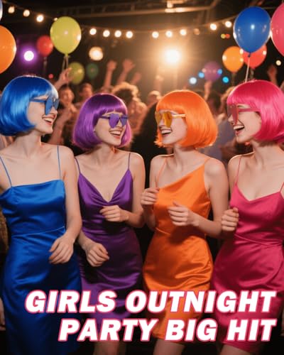 Image of Colorful Bob Wigs with Heart Sunglasses, Neon Colored Funny Wigs for Party