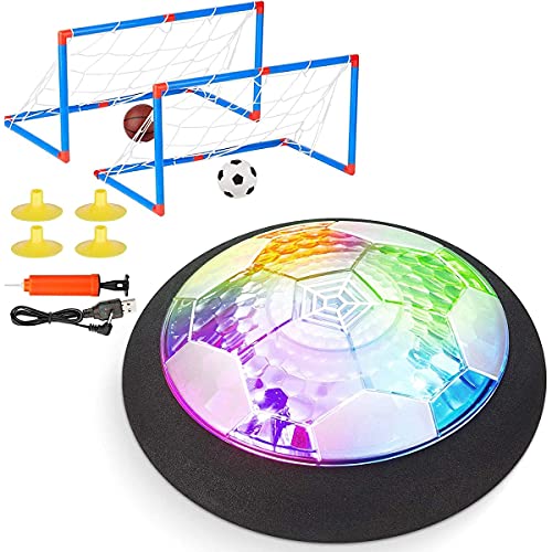 Soccer Ball Set with Two Goals - Mini Soccer Goal Indoor Air Soccer for Boys, Girls, and Toddlers - Rechargeable Air Soccer - Toddler Soccer Goals for Backyard with LED Light and Foam Bumper