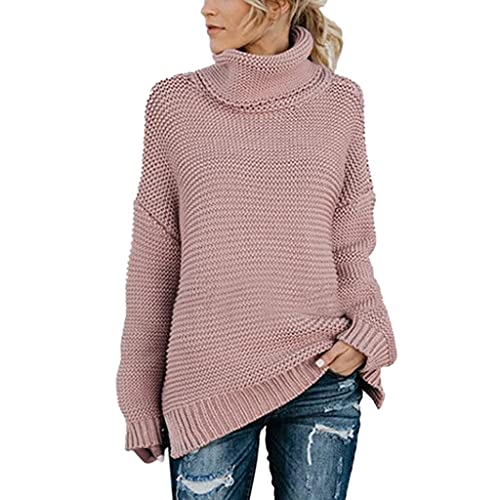 YTZL Strickpullover Damen Oversize Grobstrick Rollkragenpullover Einfarbig...