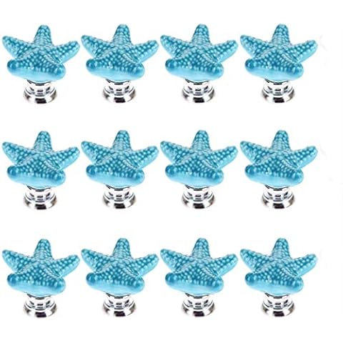 Joyindecor Ceramic Starfish Drawer Pulls Handles for Nursery Dresser Cupboard Wardrobe Cabinet Kitchen, Beach/Ocean Theme Knobs, Pack of 12 (Blue) Cover