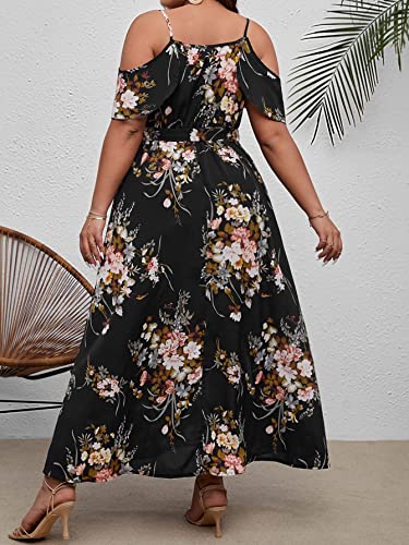 Image of Floerns Women's Plus Size Cold Shoulder Short Sleeve Split Thigh Long Dress