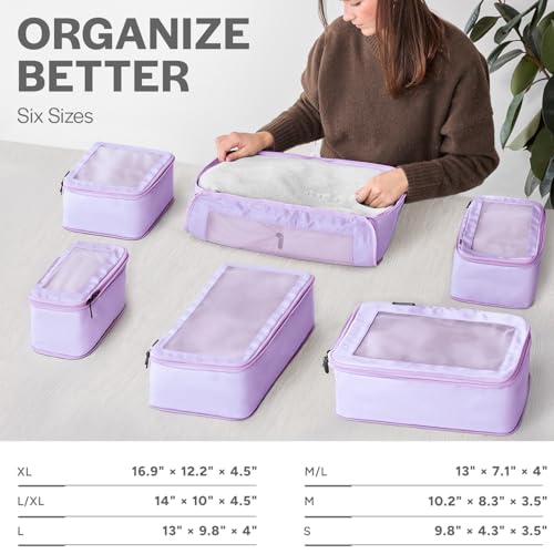 Image of Aerotrunk Compression Packing Cubes for Travel - Luggage Organizer Bags - Double Zipper Packing Cubes for Suitcases (6-Pack, Purple)