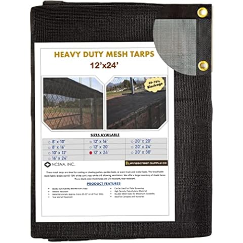 Windscreensupplyco Heavy Duty Black Knitted Mesh Tarp with Grommets 60-70% Shade (12 FT. X 24 FT.) Cover