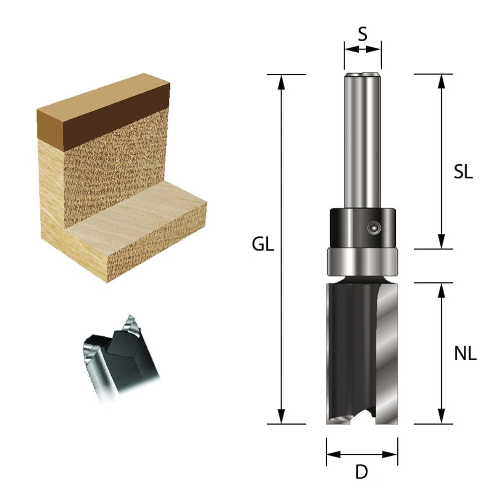 ENT 13570 Bündigfräser HW, Schaft (S) 8 mm, Durchmesser (D) 10 mm, NL 25 mm, GL 66,6 mm, SL 32