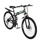 26 inch Folding Mountain Bike 21-Speed High-Carbon Steel Frame Full Suspension Bike for Teenagers an