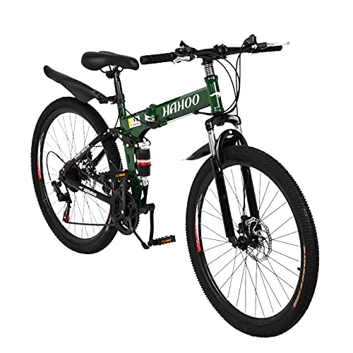 26 Inch Folding Mountain Bike 21-Speed High-Carbon Steel Frame Full Suspension Bike For Teenagers And Adults Mountain Bikes Men 26 Inch Electric (Green, One Size) #TOP16