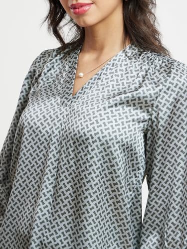 Image of FableStreet Women Formal & Casual Top | V-Neckline with Gathered Back Detail & Three-Quarter Sleeves | Premium Satin Fabric for Office Wear & Sophisticated Outings