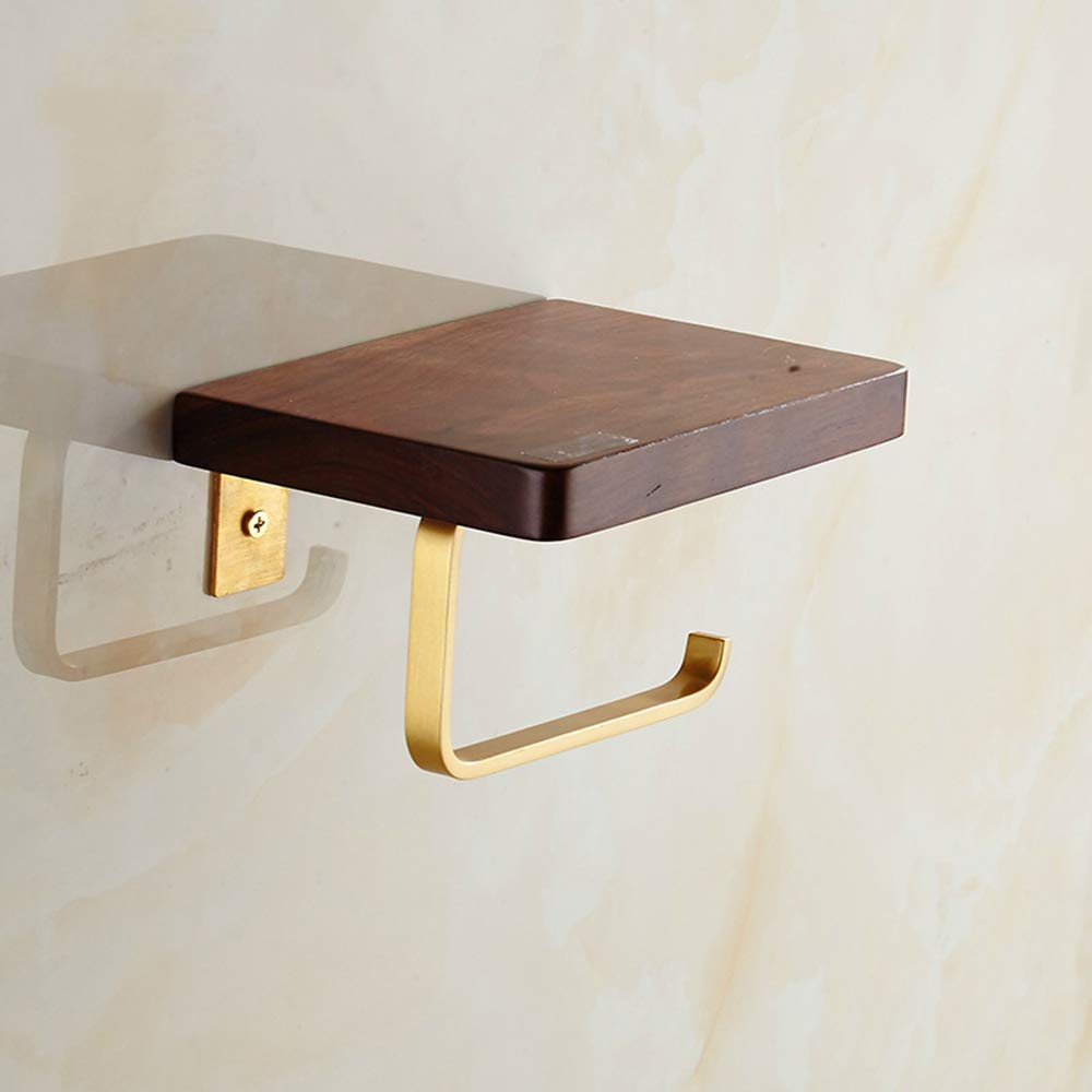 Portarrollos Para Papel Higiénico Con Estante De Latón Y Nogal Negro Soporte De Papel Higiénico Montado En La Pared Accesorios De Baño Decoración Estante De Almacenamiento Para Hotel Cocina Baño