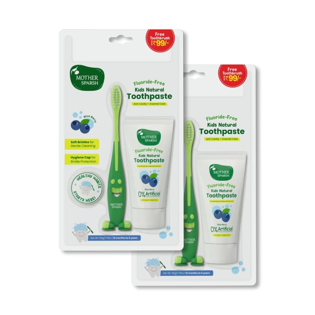 Mother Sparsh Natural Toothpaste for Kids-50g (With Free Toothbrush), Blueberry (Pack of 2) | Strengthens Gums, Whitens Teeth | Anti Cavity Baby Toothpaste Free from Preservatives & Fluoride-image-48