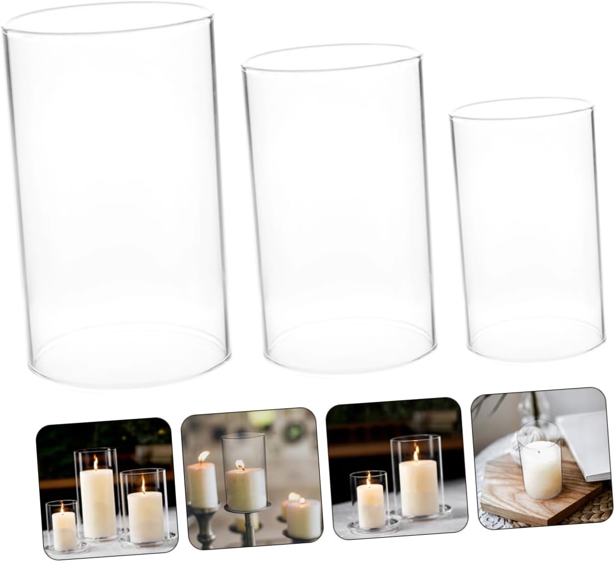 PRETYZOOM 3pcs Clear Glass Candle Holders Elegant Cylinder Shades for Pillar Candles Decorative Covers for Weddings Home Decor Special Occasions
