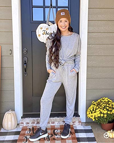 Image of PRETTYGARDEN Women's Two Piece Outfit Short Sleeve Pullover with Drawstring Long Pants Tracksuit Jogger Set