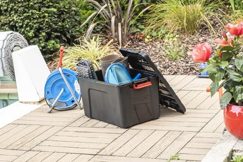 Iris Ohyama, Große Kunststoff-Aufbewahrungsbox, 60L, Garagen-box, Schwarz, Stapelbar, Robuste Schnappverschlüsse mit Griffen, SIA-60