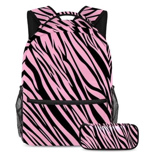 Sac à dos et trousse à crayons rose zébré multicolore grand format sac de jour moderne