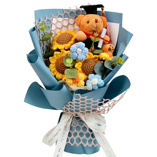 Graduation Gifts Crochet Flower Bouquet Knitted Rose Bear Graduations Gift