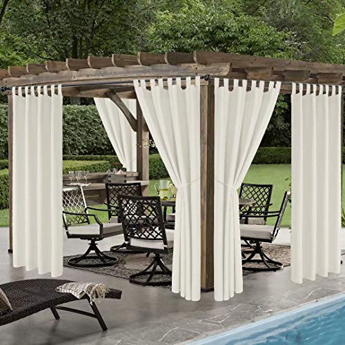 Lordtex Indoor/Outdoor Curtains - Waterproof Tab Top Patio Curtains Sun Blocking Set Of 2 Panels Thermal Insulated Curtain For Porch, Pergola, Cabana, Gazebo, 52 X 84 Inch, Vanilla #TOP3