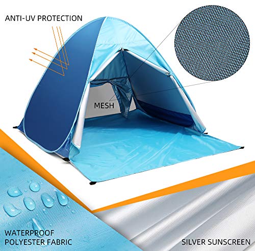 2-3 Person Pop Up Beach Tent Portable Sun Shelter UV Protection Water-Proof with Cover and Carry Bag for Camping, Barbecue, Gardens, Fishing, Hiking, Picnic and Beach image 4