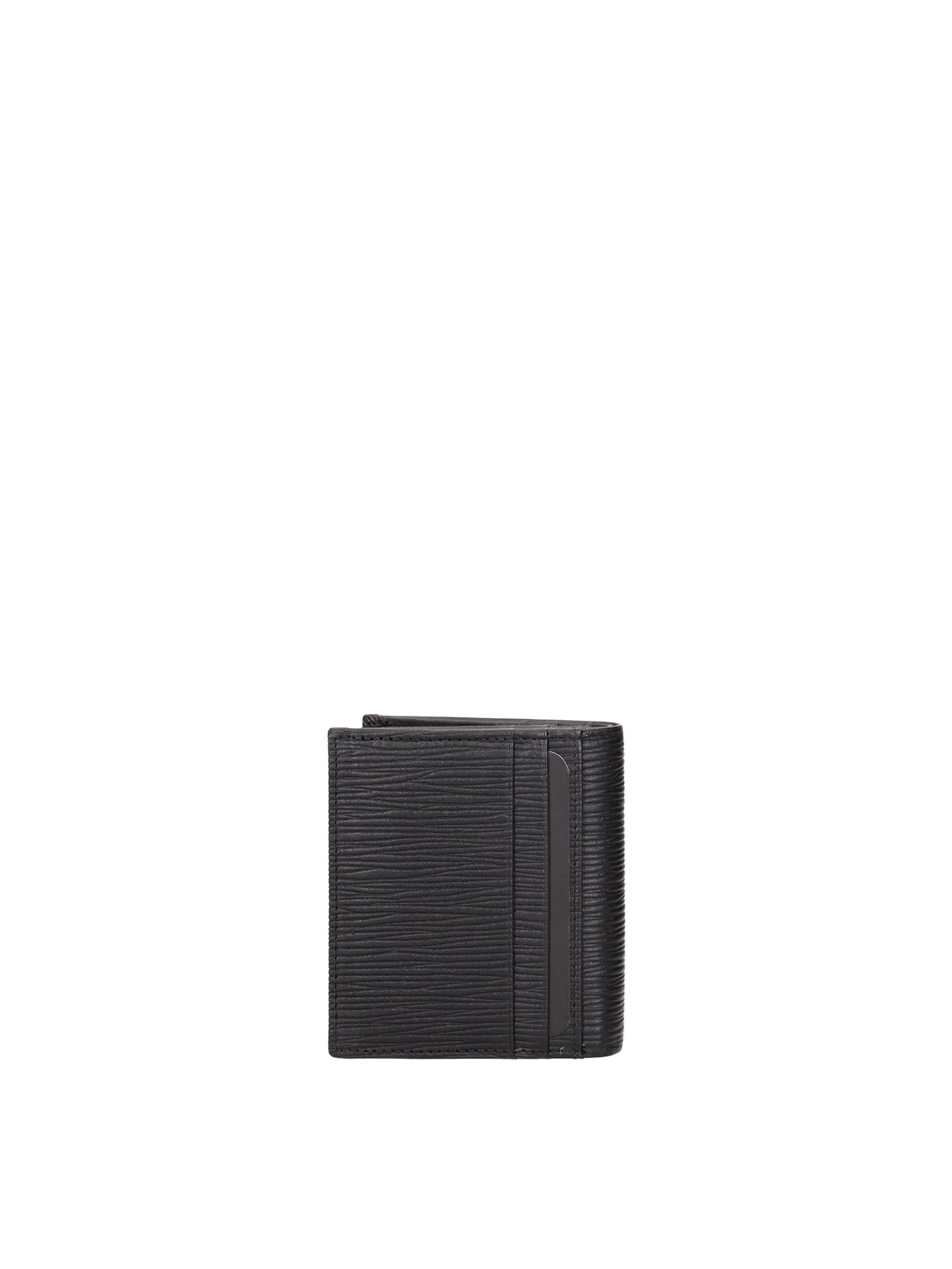 MOMO Design Cartera Hombre Piel auténtica Negra con Textura Rayada 12.5x8x1 cm