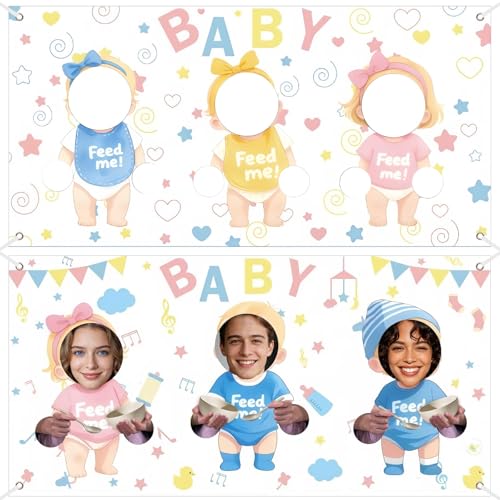 APUDWN 2 Pcs Feed The Baby Game Baby Shower Game Backdrop Funny Baby Shower Juegos Para Blindfolded Feeding Me Game Banner for Gender Reveal Wedding Party Activities for Guests Photo Booth Props