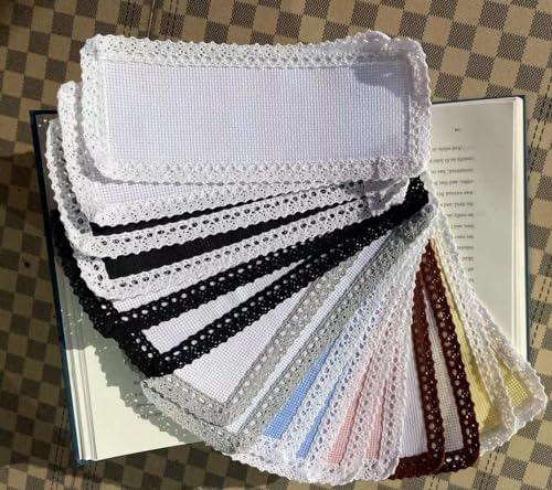 Image of 16pcs of 14count Multicolor aida Fabric Bookmarks to do Cross Stitch,Cotton aida Fabric,lace Edged,32x100aida,size9x20cm, Blank Cross Stitch Bookmarks