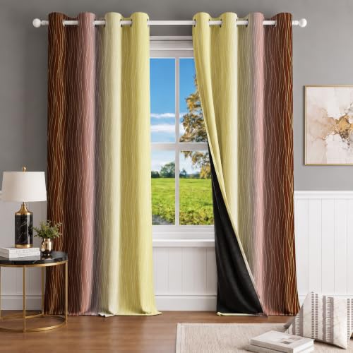 Image of Ultimate Trends Ombre Blackout Curtains for Bedroom Room Darkening Curtains for Living Room,Energy Saving,Thermal Insulated Grommet Window Drapes, Yellow and Brown, 5 FEET,2 Panels