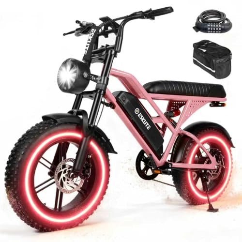 Image of 1500W Peak Electric Bike for Adults, 28MPH 48V 13Ah Removable Battery, 60 Mile Range, 16 inchx4.0 inch Fat Tire, 7-Speed E-Bike with Dual Suspension -Ebike for Men & Women，Pink with Acc
