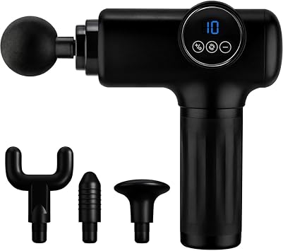 SPA SCIENCES - SmartGun Elite Therapeutic Deep Tissue Percussion Massager for Muscle Soreness - with Interchangeable Heads, 10 Intensity Levels and Smart Comfort Pulse USB Rechargeable