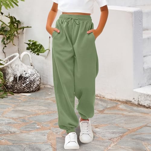 Youth Teen Joggers Sweatpants Girls Fleece Thick Baggy Wide Leg Long Sport Pants with Pockets Cotton Elastic Waist Pants2