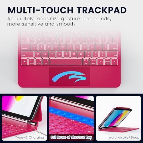 Image of RAYMCRAFT for iPad 11th(A16, 2025) /10th Generation Case with Keyboard, Magic Keyboard 2022, Springy Backlit Keys, Stain-Resistant Surface, Multi-Touch Trackpad, Azalea Red