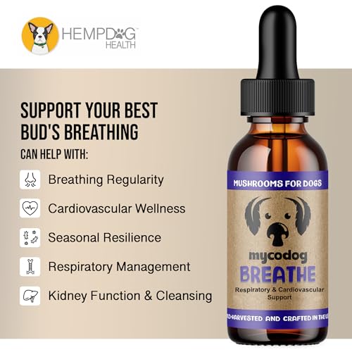 Image of MycoDog Breathe - Respiratory Support Supplement for Dogs - Breathing Comfort & Airway Health - French Bulldogs, Pugs, & Flat-Faced Breeds - Natural Mushroom and Ashwagandha Drops