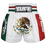 Tuff Sport Pantalones cortos de Muay Thai para boxeo, artes marciales mixtas, kickboxing, estilos tradicionales, Tuf-ms667-wht, Large