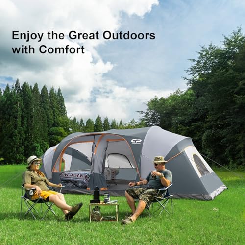 CAMPROS CP Tent 12-Person-Camping-Tents,3 Room Family Tents,Waterproof Windproof Family Tent with Top Rainfly,6 Large Mesh Windows,Double Layer,Easy Set Up, Portable with Carry Bag-20' x 9' x 72"(H) by CAMPROS CP - Image 5