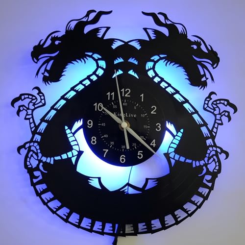 Dragon Wall Clock with LED Color Changing Backlight, Modern Gothic Design, Black Decorative Clock for Bedroom, Living Room, Office, Bar