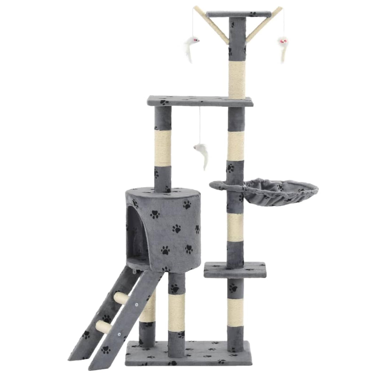 Homgoday Albero tiragraffi in sisal, 138 cm, con impronte di zampe grigie, tiragraffi a torre per gatti, casa multilivello per gatti, centro attività per gatti, animali e articoli per animali