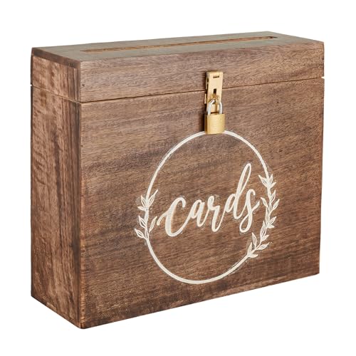 Wedding Card Box with Lock and Card Slit 12"X10"X4.5"- Distressed Finish Gift Card Box Wishing Well Card Box for Weddings, Receptions, Birthdays, Graduations, Baby Showers, Honeymoon Funds WBKH01