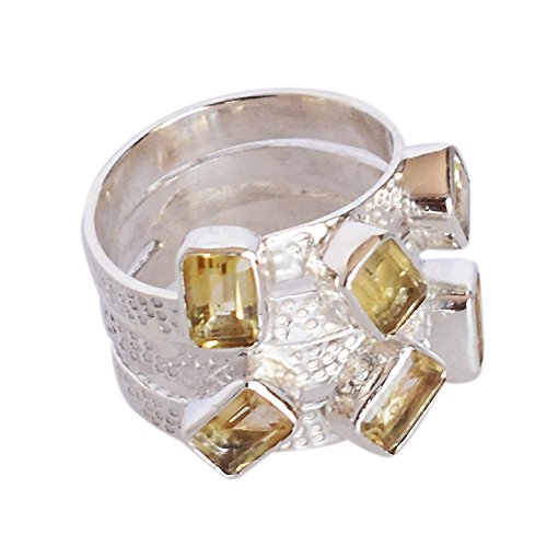 Bague en argent 925 citrine jaune poire réglable style bohème chic