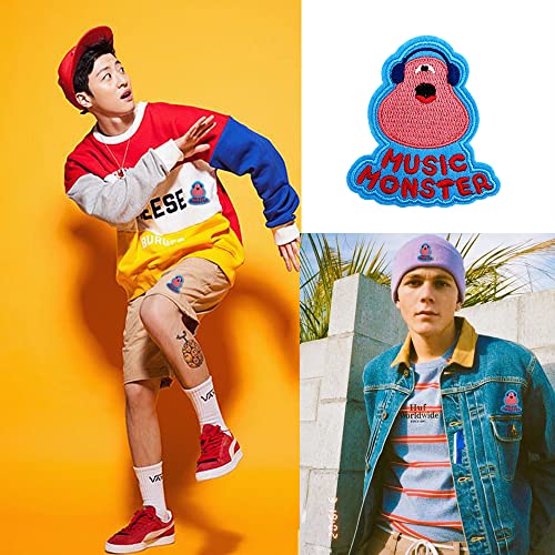 Obokata Iron On Patches, Music Monster In Headphone Embroidered Patch, Funny Slogan Joke Badge Sew On Emblem Applique Diy Accessories For Vest Jackets, Clothes, Shirts, Hats, Backbags, Pants & Jeans. #TOP3