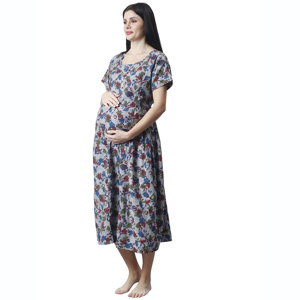 CEE 18 Women's Cotton Rayon A-Line Maternity Feeding Kurti with Zippers (9924_40_Matchless Grey_Large) 1