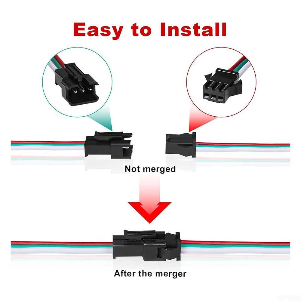 30 Paar JST SM 3-Pin-Steckverbinder mit 15 cm Kabeln – Stecker/Buchse LED-Streifen-Steckverbinderset für WS2812B, WS2811, SK6812, 20 AWG-Draht enthalten