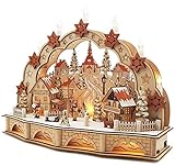 verzierte und beleuchtete Winterlandschaft mit zahlreichen Winterfiguren