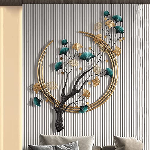 Ainydie Créatives Décoration Murale Feuille de Ginkgo en Métal à La Main, Moderne Luxe Sculpture Murale en Métal, Tenture Murale Intérieure pour Salon Chambre à Coucher Hôtel,110x68cm – Image 5