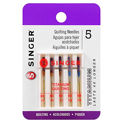 SINGER 04810 Titanium Universal Quilting Machine Needles, Assorted Sizes, 5-Count, Silver